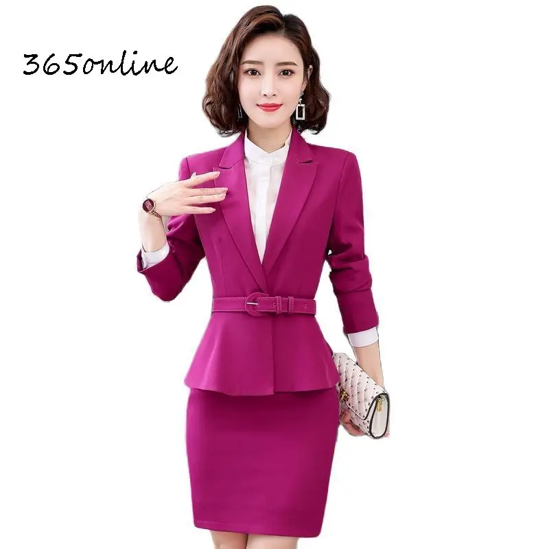 Fashion Purple OL Styles Women Business Suits Autumn Winter Formal Professional Work Wear Set Career Interview Blazers