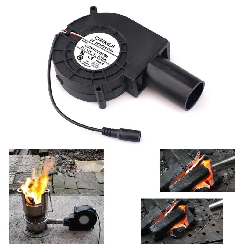 

L1EE Portable 12V 2A High-volume Air Blower with Air Collecting Port Power Supply Speed Controller EU/US Plug BBQ Cooking Fan
