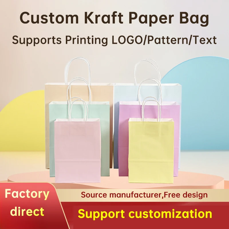 Bag kraft paper bag printed logo Spot tote bag takeaway shopping bag Baking bag takeaway bag personalized Macaroon blue green