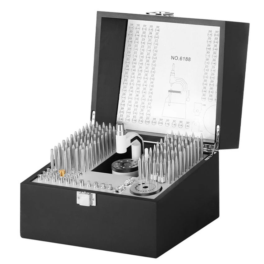 

Watch Maintenance Tool High-Precision 130PCS Punches Set Punching Table Set For Swing Wheel And Shaft Disassembly