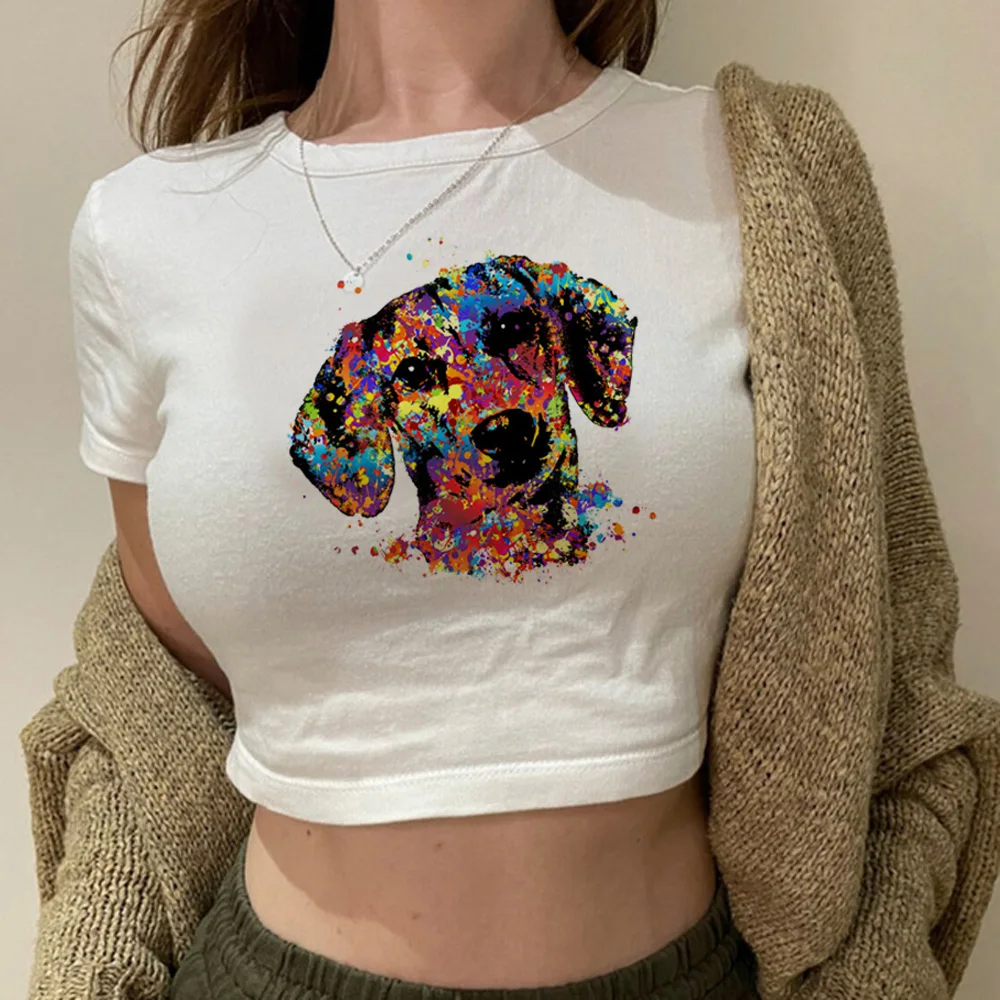 

Dachshund yk2 cyber y2k streetwear crop top Woman vintage goth korean fashion cute tee clothing