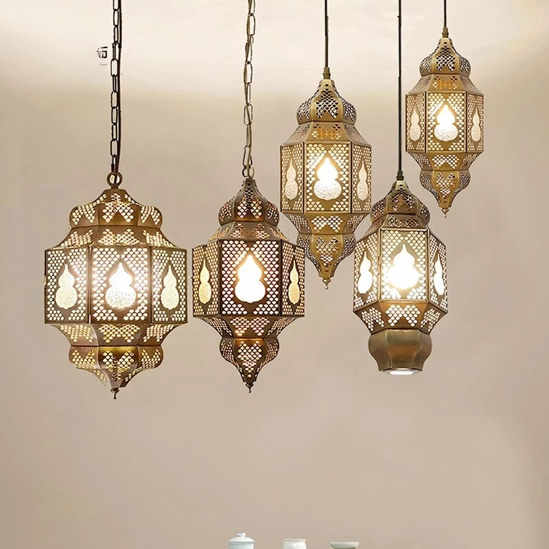 

Light Cool All Copper Thai Middle East Turkish Style Restaurant Glass Chandelier with Spotlights