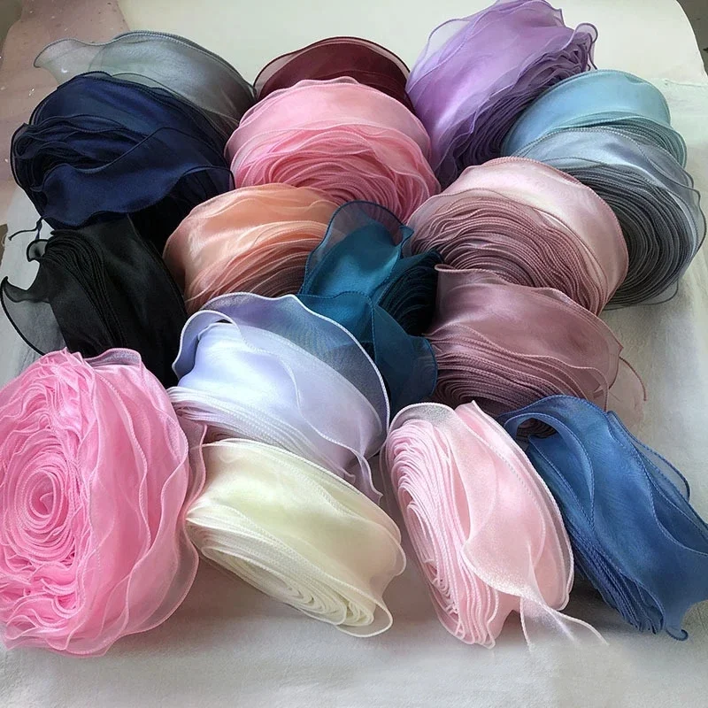 5m Organza Band gewellte Kante Mesh Band Streifen DIY Bouquet Verpackung liefert handgemachte Bogen Handwerk Material Festival Party Dekor