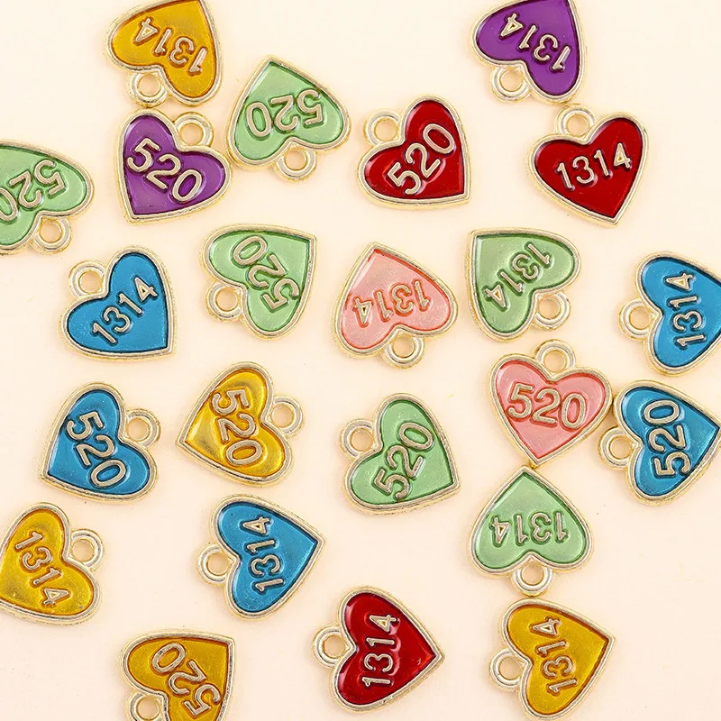 20 pcs/lot Fashion Heart 520 Alloy Enamel Pendant Accessories Charms for Women, Earrings/Necklace Handmade DIY Jewelry