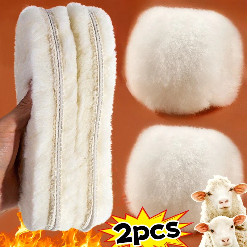 Genuine Sheepskin Fleece Insoles Men Women Winter Thick Cashmere Thermal Real Wool Insoles for Shoes Inner Soles for Snow Boots