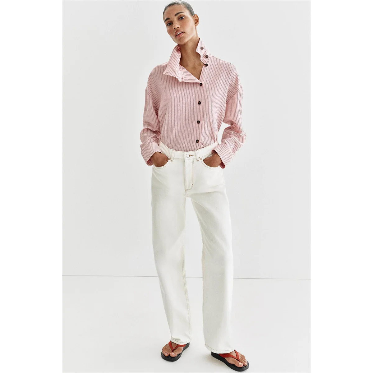 Elegant Striped Casual Long Sleeve High Collar Commute Shirt Spring Summer New Arrival Women's Fashion Single Buttoned Shirt 2