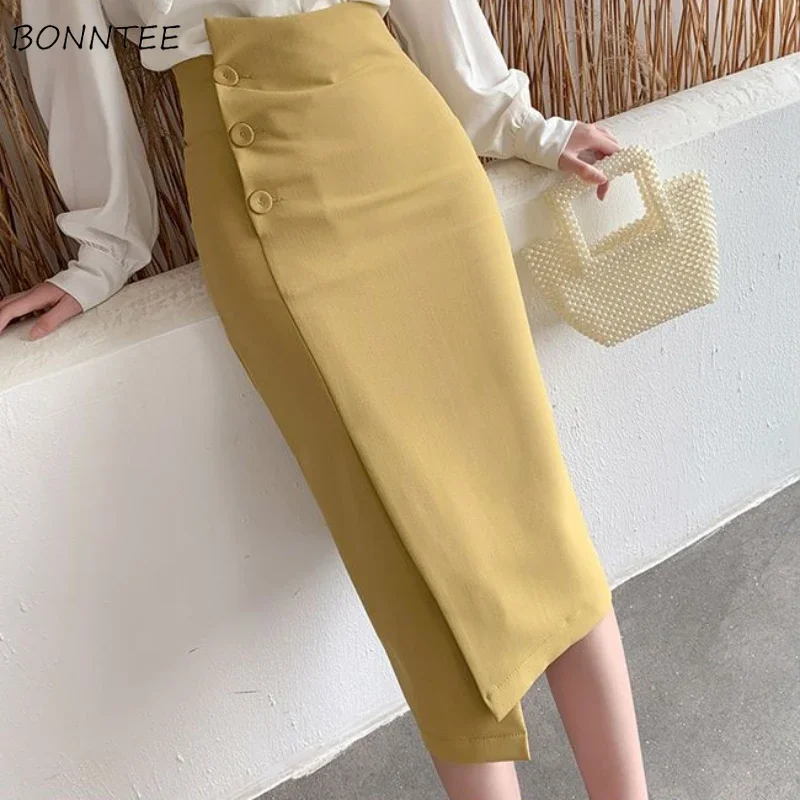

Spring Summer Retro French Midi Skirts Women Buttocks Wrapped Slim Irregular High Waist All-match Korean Style Trendy OL Lady