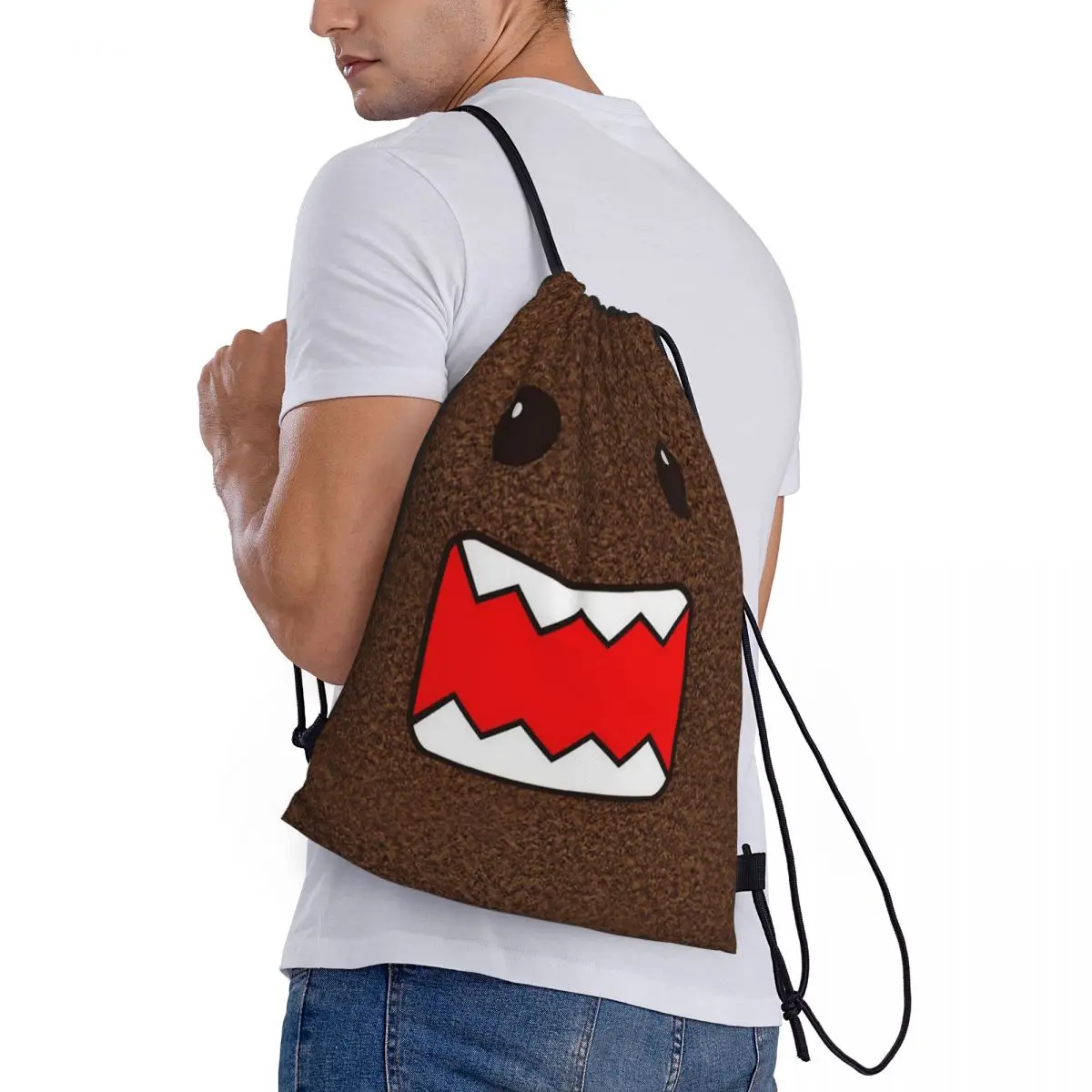

Cute Cartoon Domo Kun Backpacks Casual Drawstring Bags Sports Bag Book Bags for Man Woman School