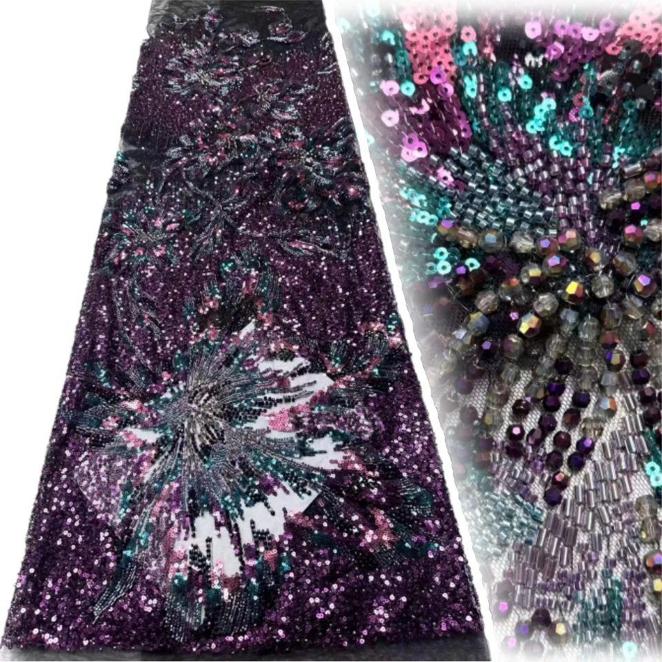 

Роскошные кружева на распродаже, 5 ярдов, 2026, высокое качество, кружевная ткань с блестками и бисером, вышивка стразами, французский тюль для платьев SZ1987