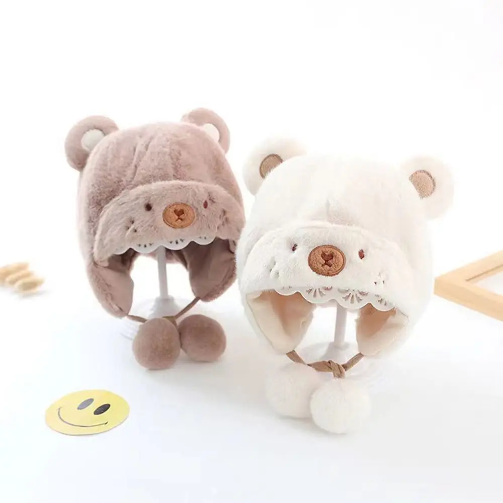 

Теплая защита ушей младенцев, помпон с медвежьими ушками, детская шапка с вышивкой медведя, шапка-ушанка для мальчиков и девочек, шапка-бини, детская шапка