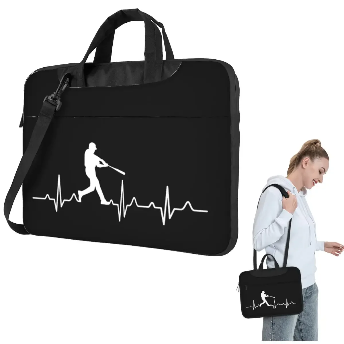 Baseball Player Heartbeat Crossbody Laptop Bag Case Computer Bag Resistant Protective Notebook Pouch for Macbook Pro
