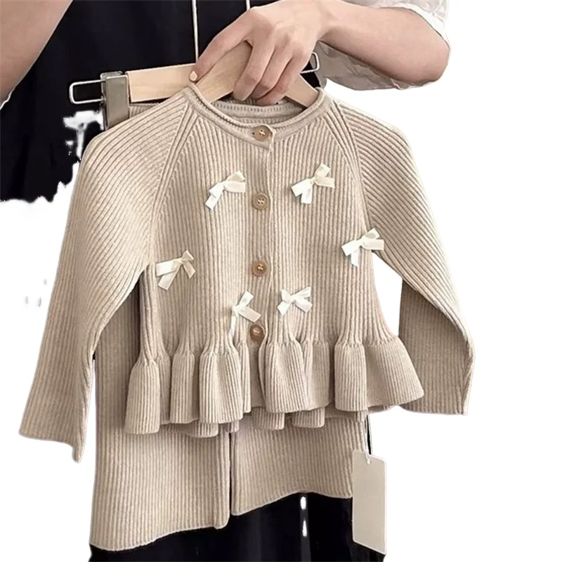 Girls Set 2024 Spring and Autumn New Fashion Long-sleeved Knitted Top Children Two-piece Set Toddler Girl Clothes
