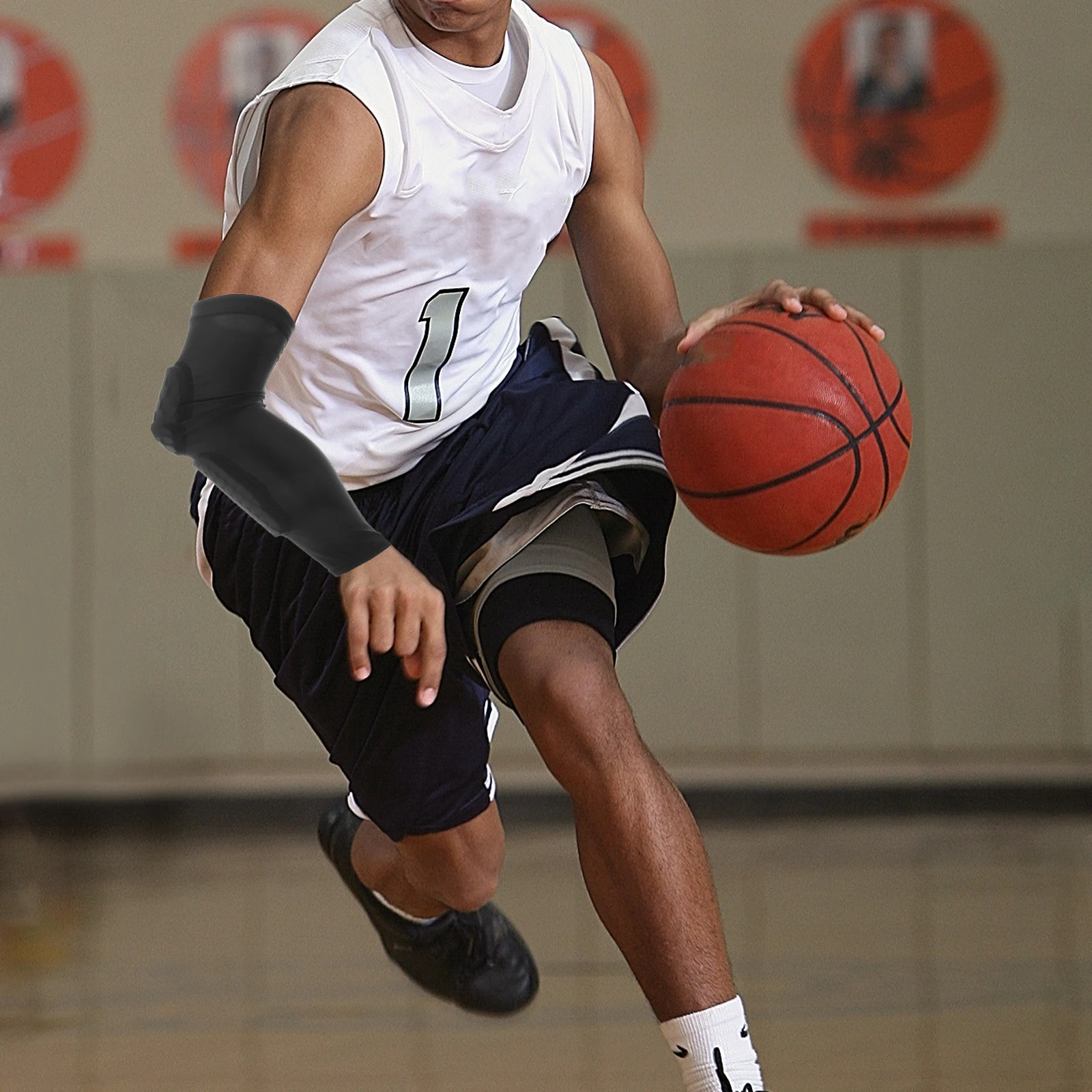 

2Pcs Comfortable Elbow Protectors Skin-Friendly Elastic Arm Sleeve for Sports Injury Prevention Outdoor Activity