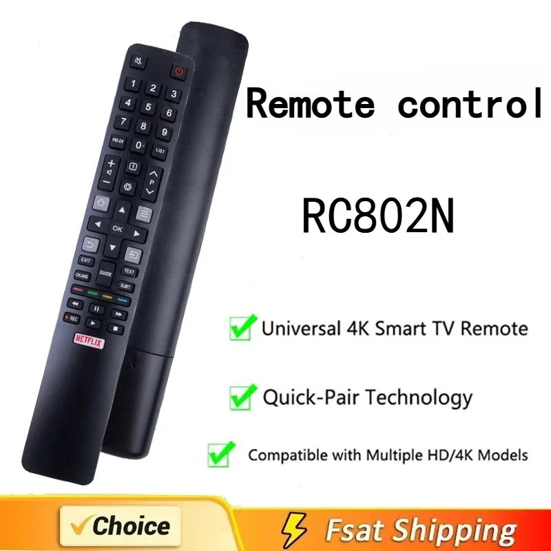Reemplazo Universal para Control remoto de TV TCL RC802N para Control remoto de TV inteligente TCL 4K LCD LED TV con botón NETFLIX