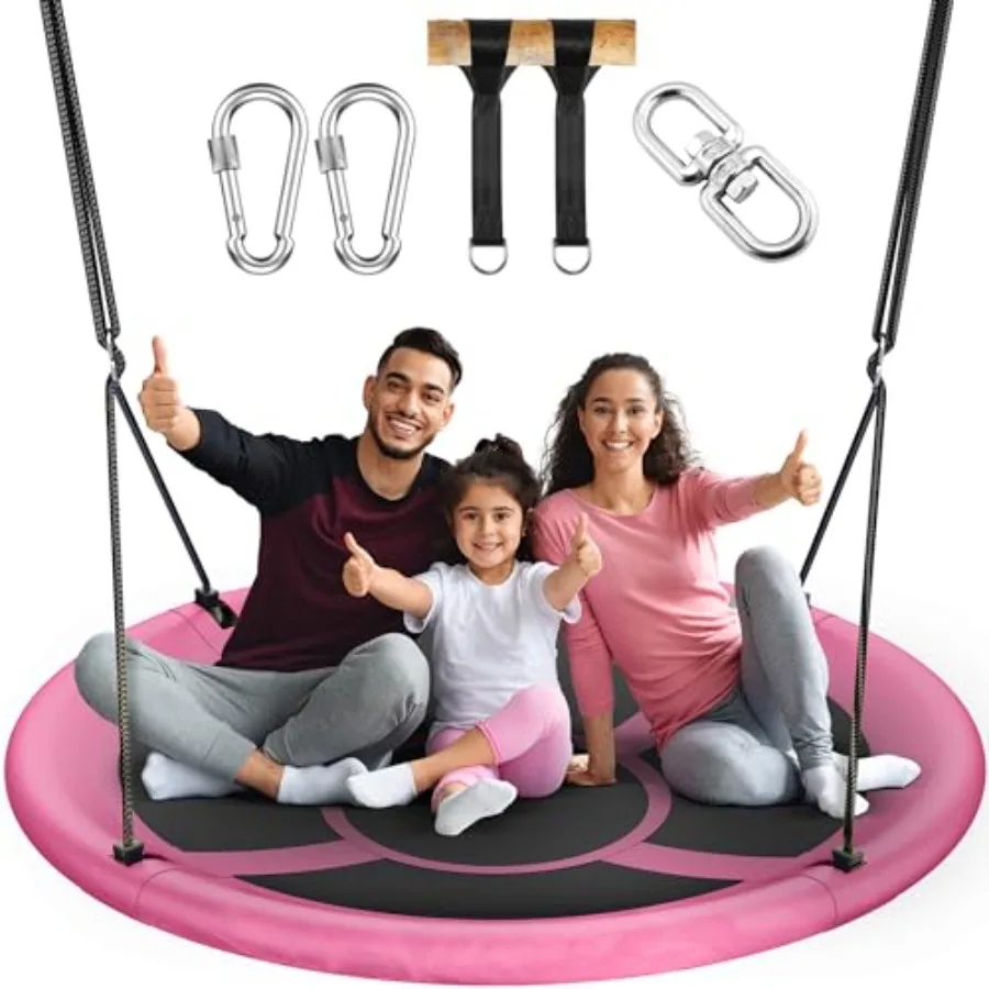 

Backyard outdoor indoor playground saucer tree swing for kids and adults, waterproof HDPE plastic, pink, 700lbs weight capacity