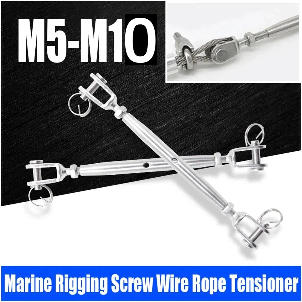 

304 Stainless Steel Marine Rigging M5-M10 Length Adjuster Clamp Steel Wire Rope Tensioner Jaw Turnbuckle Bolt Screw Closed Body