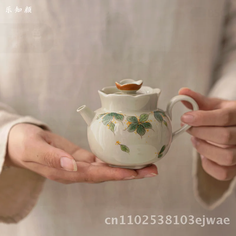 

Ручная роспись керамический чайный сервиз кунг-фу с османтусом и сумкой для хранения Современный минималистичный чайник и набор чайных чашек для улицы и дома