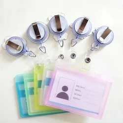 1set Staff Workers Work Card ID Tag Badge Holder with Retractable Cartoon Nurse Doll Badge Reel Horizontal Working Permit