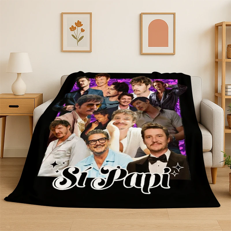 Manta de franela con diseño de estrella de Pedro Pascal, manta suave y cálida para dormitorio, sala de estar, cama, viaje, camping, picnic, regalo para niños