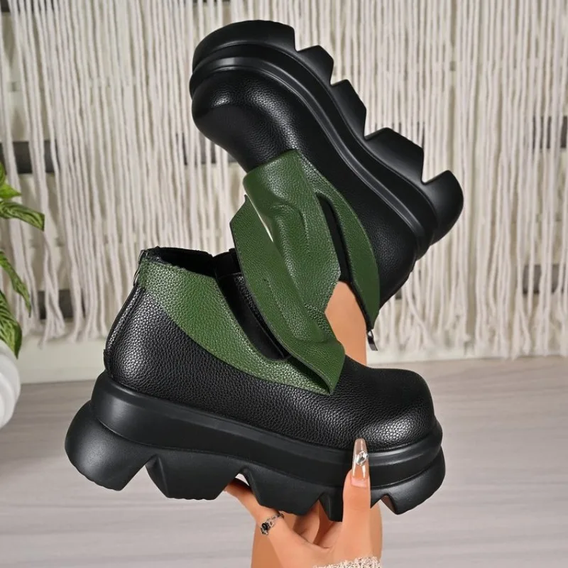 

Woman Pumps Gothic Round Toe Platform Black Leather Casual Shoes for Women High Heels Spring Popular Stylish Shoe Plus Size 40