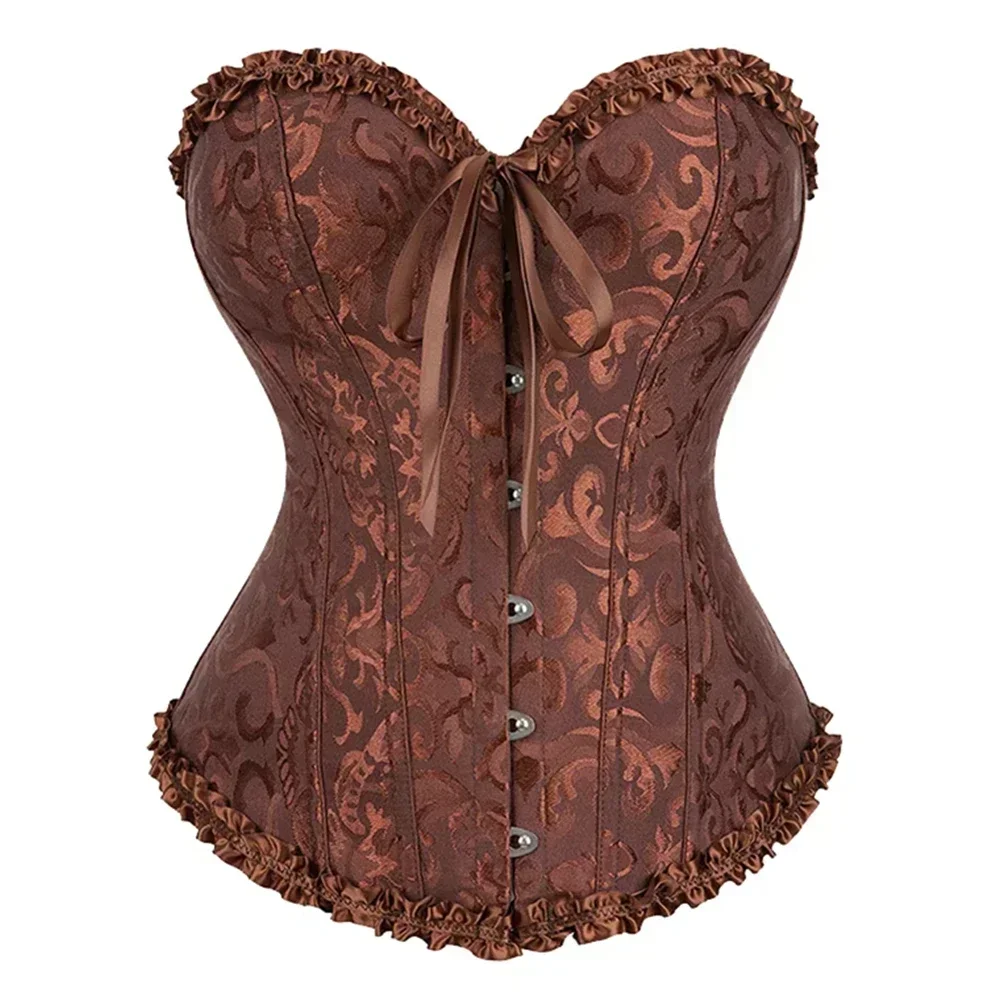 

Women Vintage Victorian Corset Bustier Top Lace-up Boned Jacquard Shapewear Weding Lingerie Strapless Sweetheart Corselet