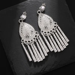 Vintage Ethnic Metal Tassel Clip on Earrings for Women Bohemian Geometric Water Drop Dangle Earring Female Jewelry Gift