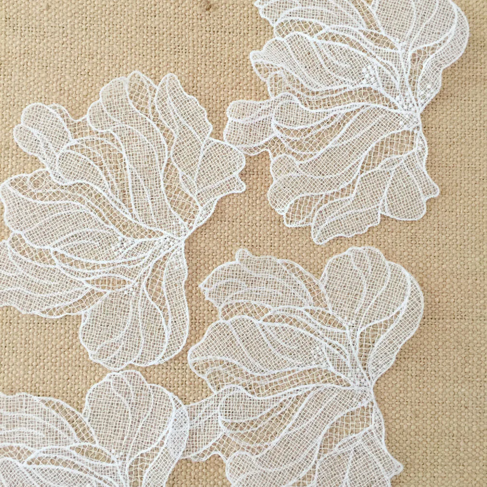 5Pcs White Mesh Flower Patch Bauhinia Appliques Wedding Repair 18*11cm