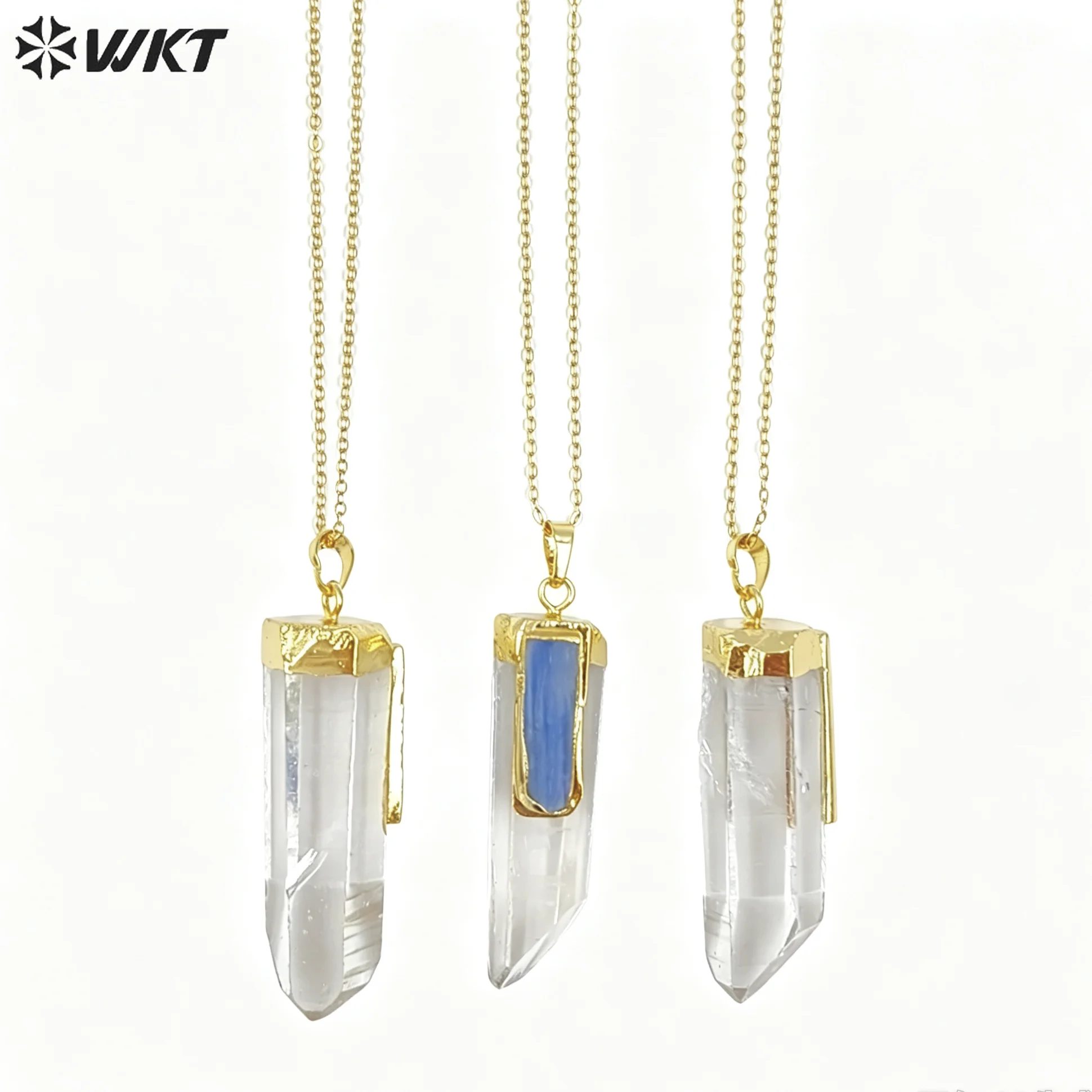 WT-N766 Wholesale Blue Kyanite Stone Pendant Necklace Natural Crystal Stone 24K Gold Plated New Design Jewelry For Ladies