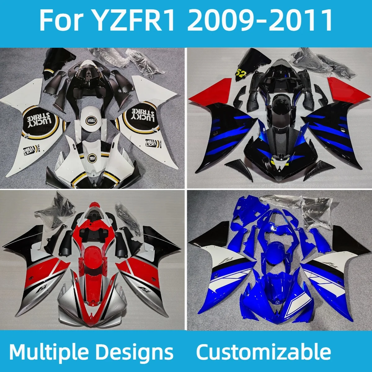 For YAMAHA YZF R1 2009 2010 2011 Hot Style Injection Motorcycle Fairings YZFR1 09 10 11 Customizable Fairing Kit