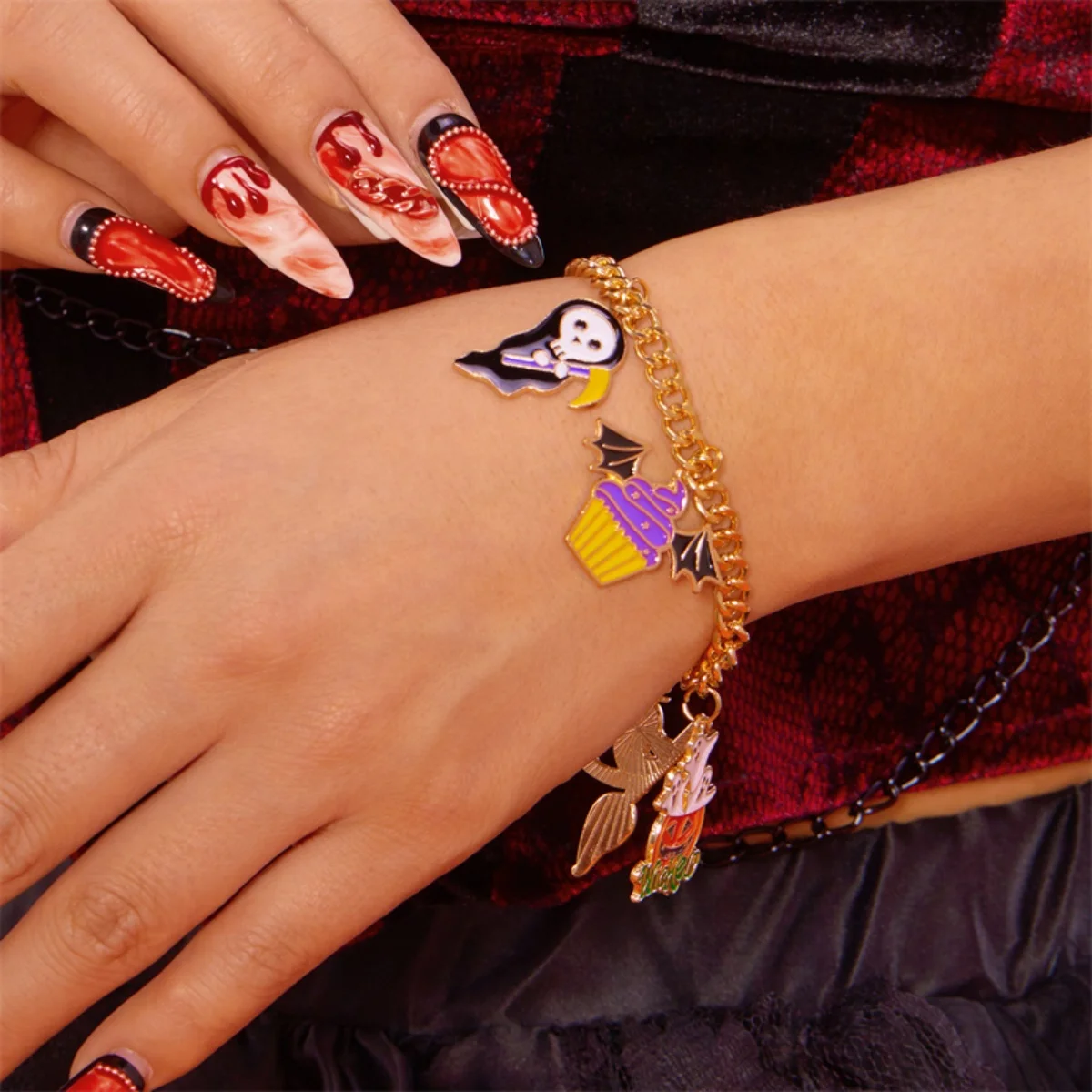 Halloween Bracelet Pumpkin Ghost Evil Eye Cobweb Skull Bat Spider Castle Black Cat Coffin Pendant Bangle For Women Men Jewelry