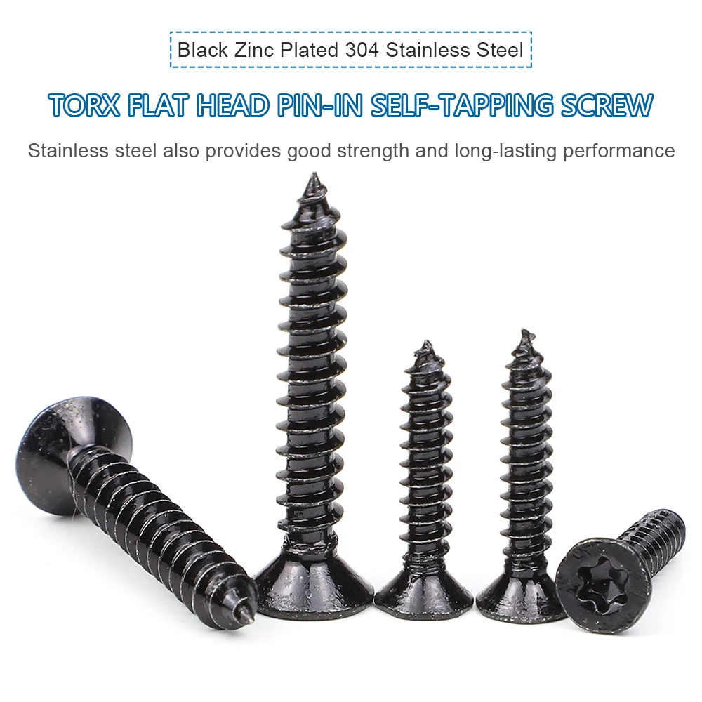 NINDEJIN 20-50pcs Torx Flat Head Tapping Screw Black Plated 304 Stainless Steel M2 M3 M4 M5 Six Lobe Star Drive Tapping Screw