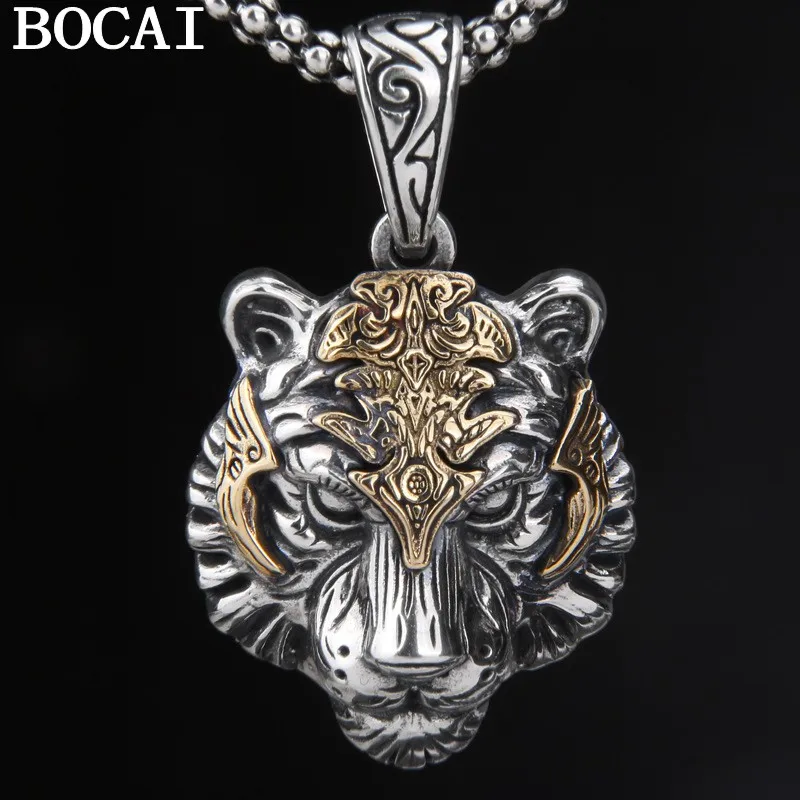 

BOCAI NEW S925 Pure Silver Retro Domineering Tiger Head Pendant