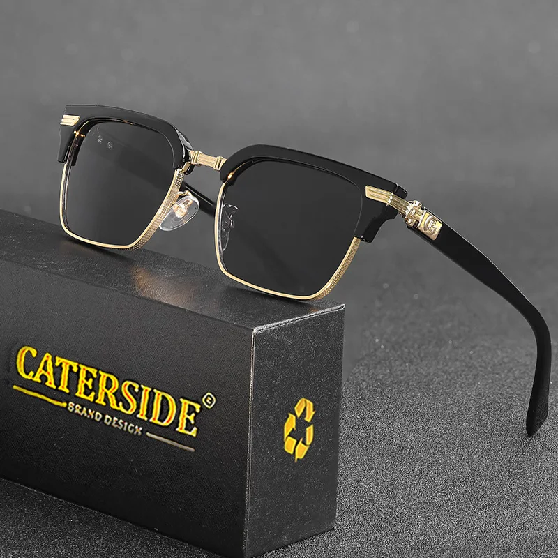 

CATERSIDE Retro Punk Square Sunglasses Men Metal Half Frame Fashion Women Sun Glasses Travel Party Business UV400 Brand Eyewear