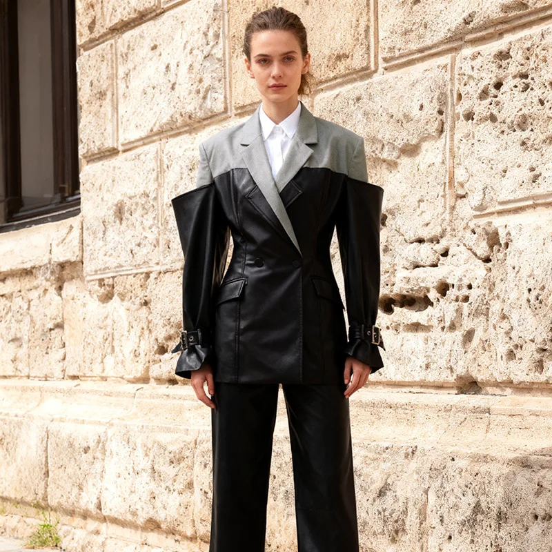 

Женский пиджак в стиле пэчворк, осенний индивидуальный уличный тренд, облегающий дизайн, модная верхняя одежда для женщин