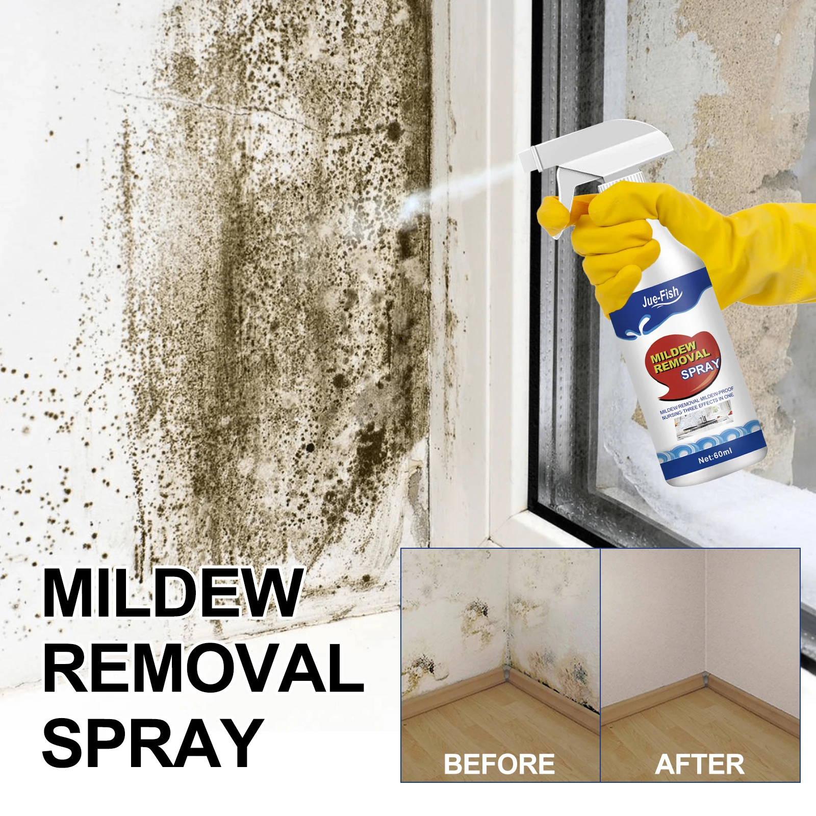 Jue-Fish Mildew Removal Spray, Clean Mildew Stains On Bathroom Tile Walls And Ceiling Multi-Functional Mildew Stain Spray