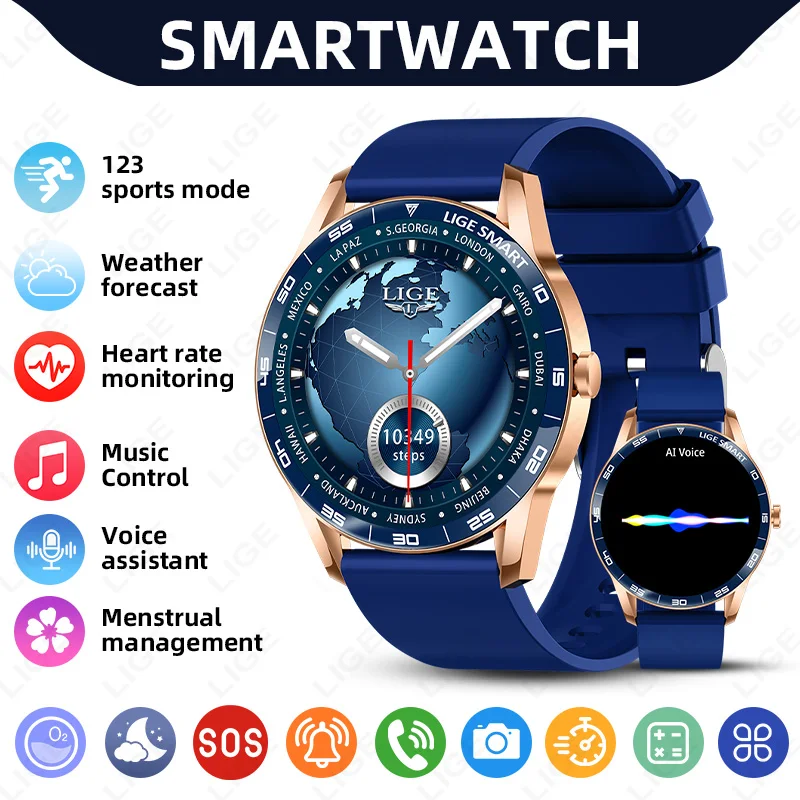

LIGE Full Touch Screen Smart Watch Men Women IP68 Waterproof Bluetooth Call Watches Sports Fitness Health Monitor Men Smartwatch