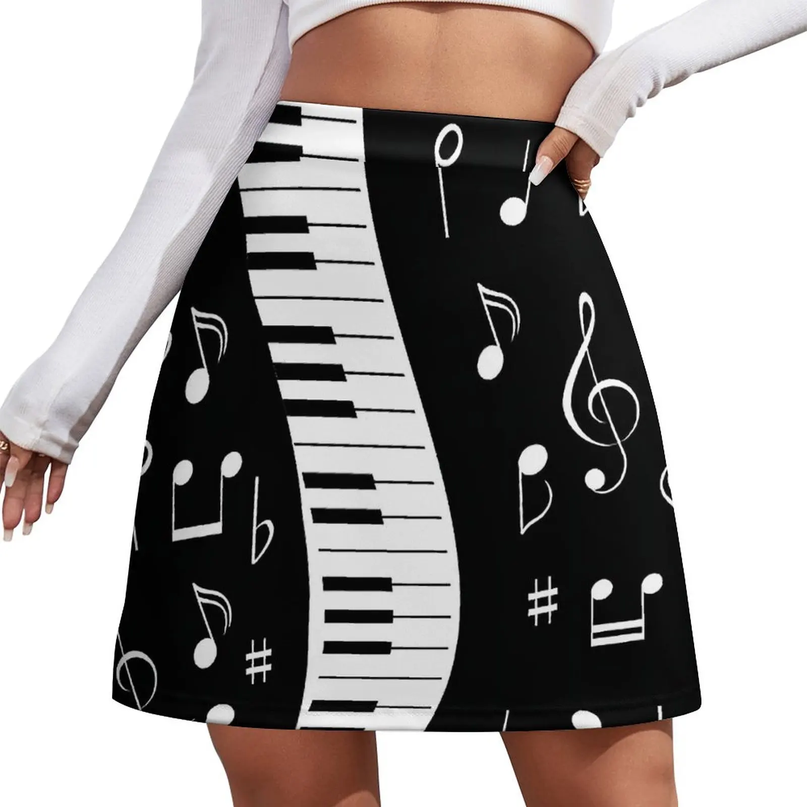 Retro Music Note Skirt Womens White And Black Modern Mini Skirts High Waist Design Y2K Casual Skirt 2XL 3XL 4XL