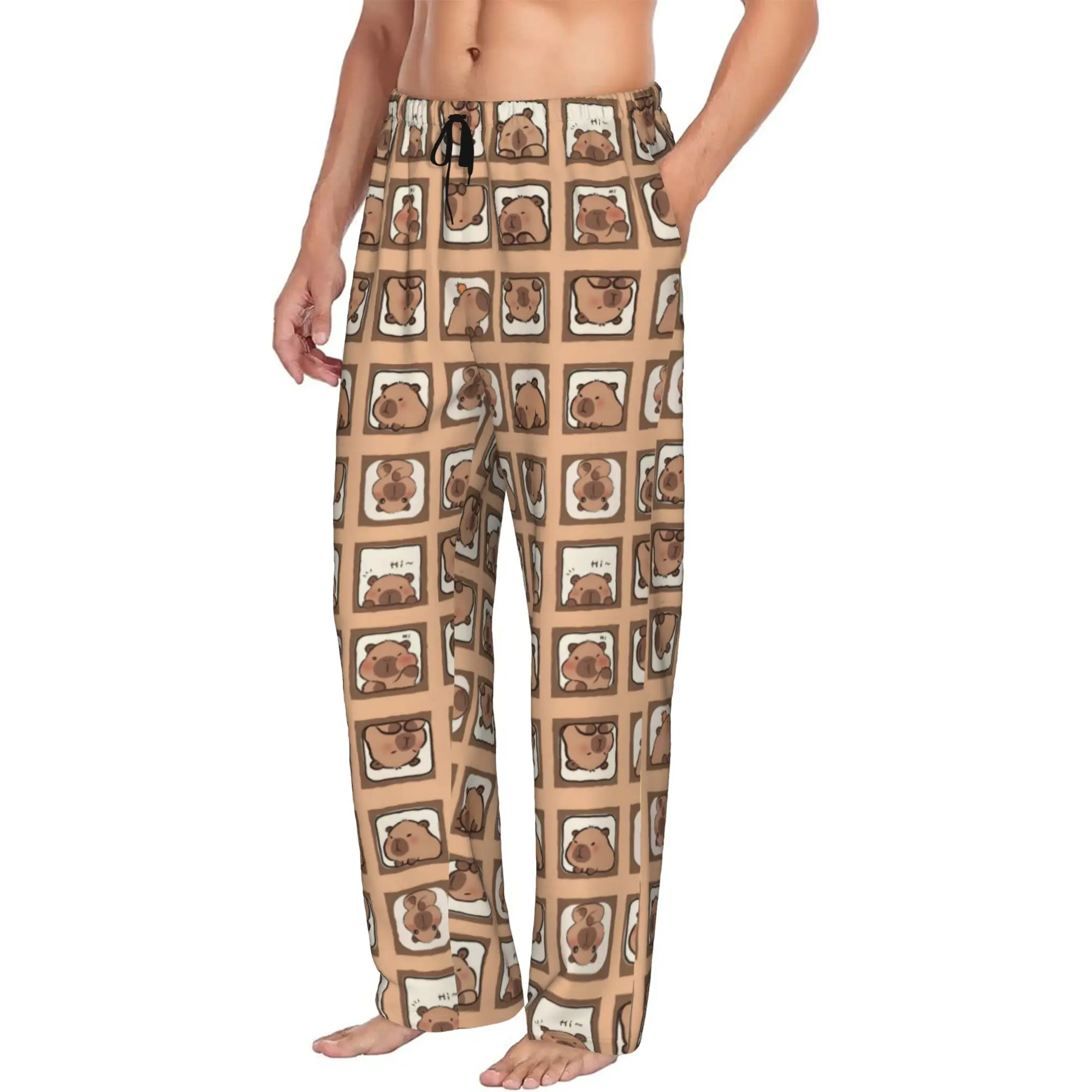 Custom Men's Funny Capybara Pajama Pants Printed  Sleep Sleepwear Bottoms with Pockets