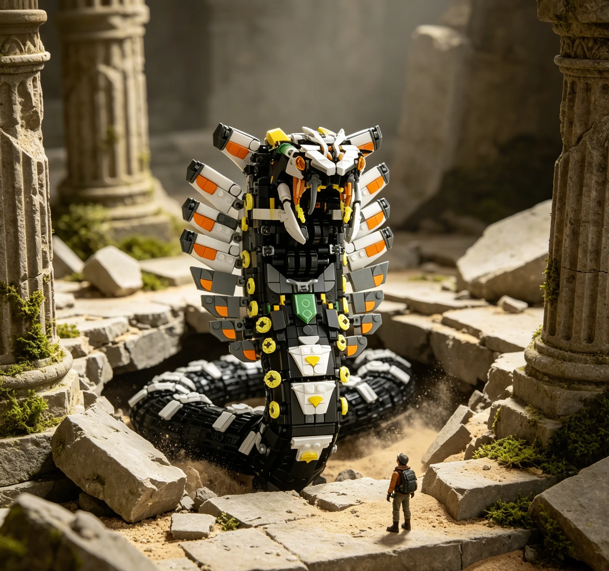 MOC 1612pcs Ancient Mechanical Snake Ruins Explorer Bricks Model Building Blocks Set Decoration Festival Party Gifts