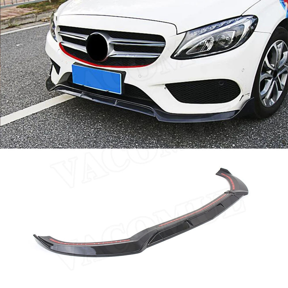 

VACOMUL 3Pcs ABS Car Front Bumper Lip Spoiler for Mercedes Benz C Class W205 C43 AMG C200 C300 not for C63 2014-2018 Car Styling