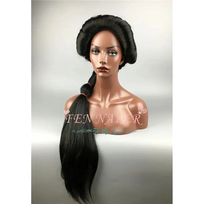 New Arrival Halloween Women lamp Princess Jasmine Black WIg Long Curly Hair Wig Braid Role Play With Free Net Cap