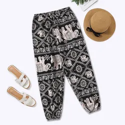 Women Casual Loose Cozy Pants Elastic Pants Feet Harem Pants Sweatpants Pants Summer Beach Pants Elastic Waistband