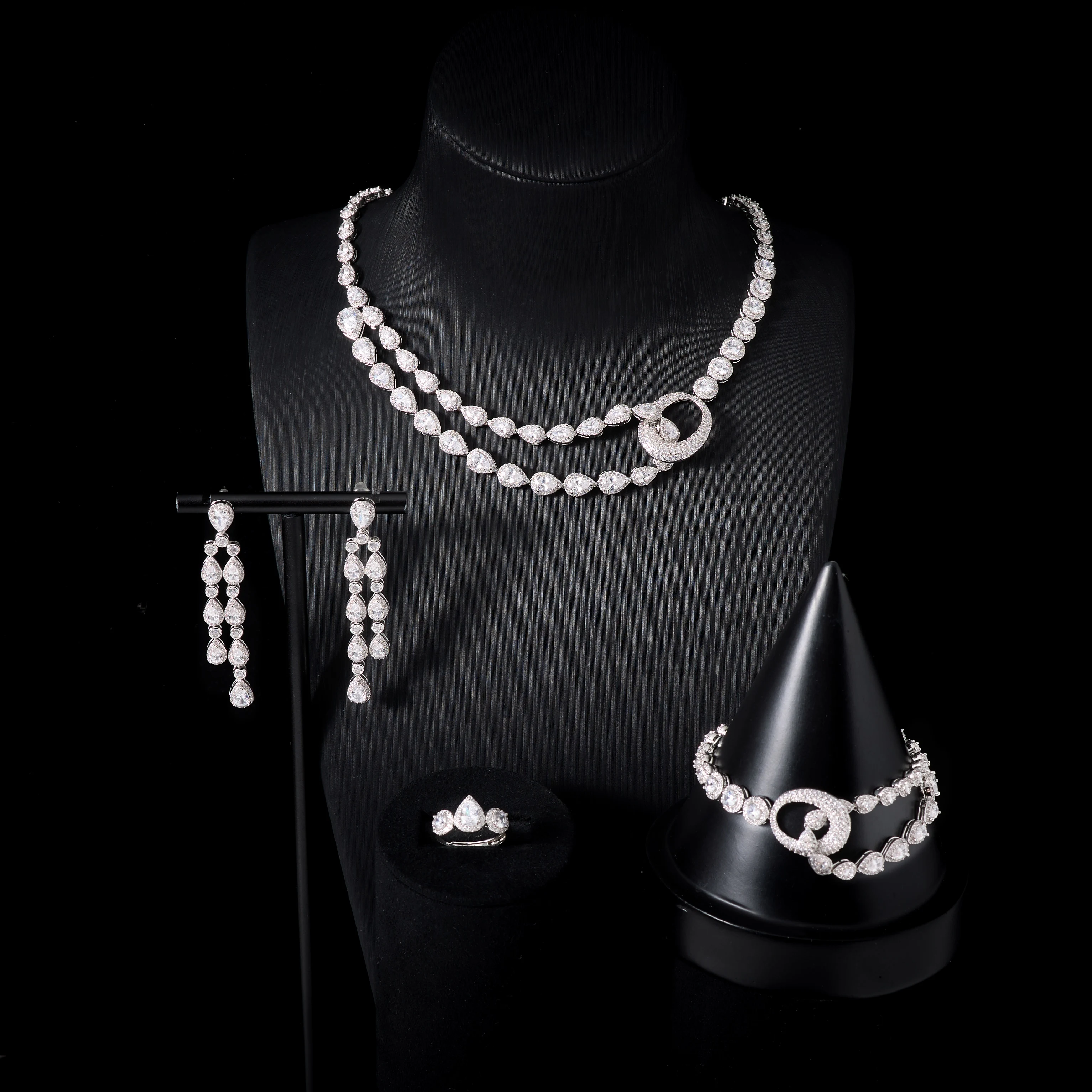 

Ювелирный набор JEWELIFE из 4 предметов с кубическим цирконием для женщин: элегантные хрустальные ожерелья для свадьбы и помолвки, аксессуары для невесты 60021