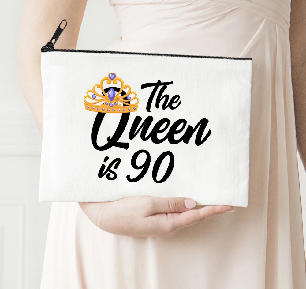 

The Queen Is 90 Makeup Bag Cosmetic Cases Fashion Zipper Cosmetic Bag Cute Purses Queen Zipper Pouch Makeup Case