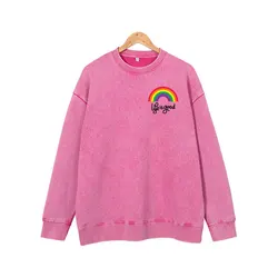 Rainbow print round neck long sleeved sweatshirt cotton men's and women's autumn/winter pullover casual sweatshirt