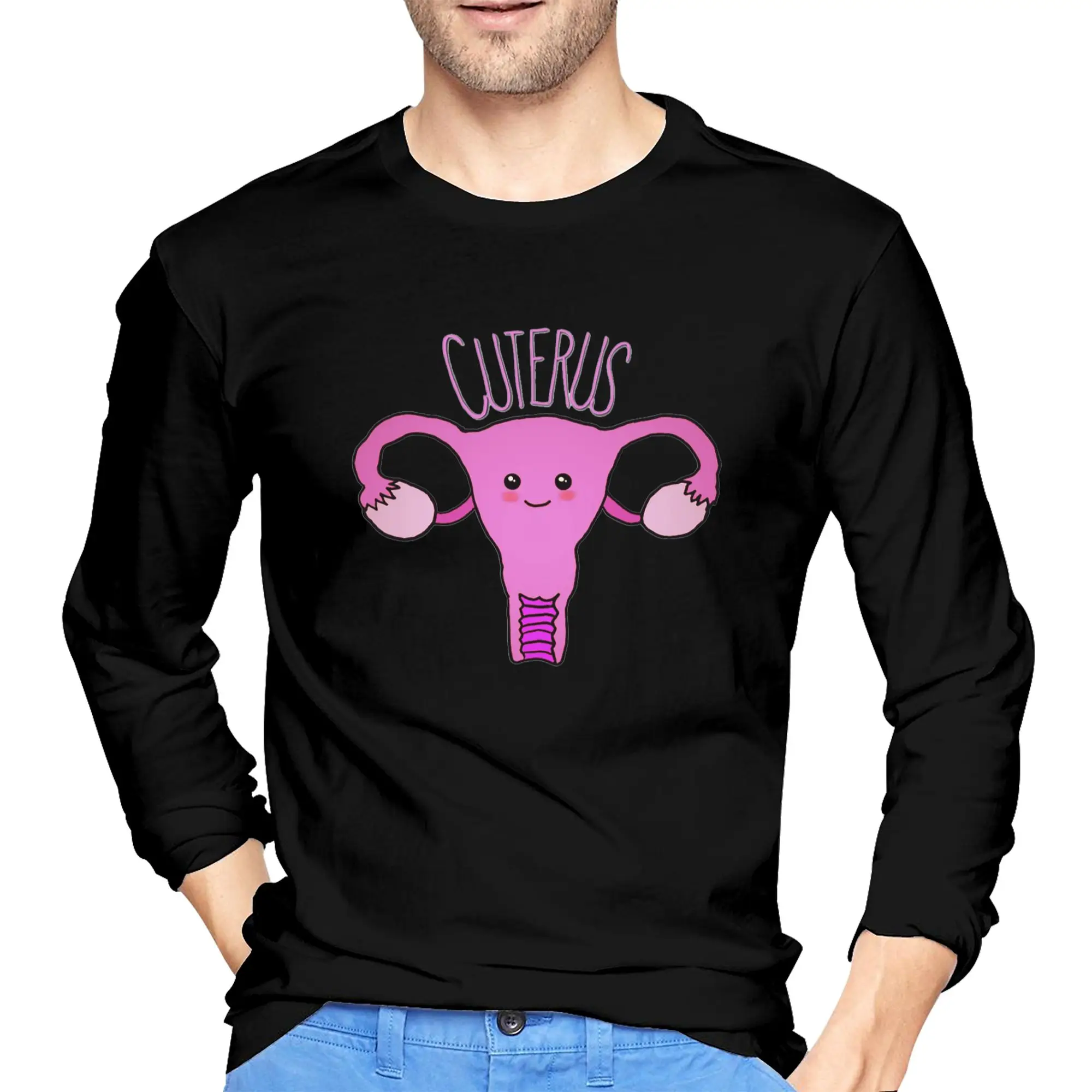 

Uterus (1) Men's Long Sleeved T-shirt Casual Round Neck T shirts Spring and Autumn Men tops