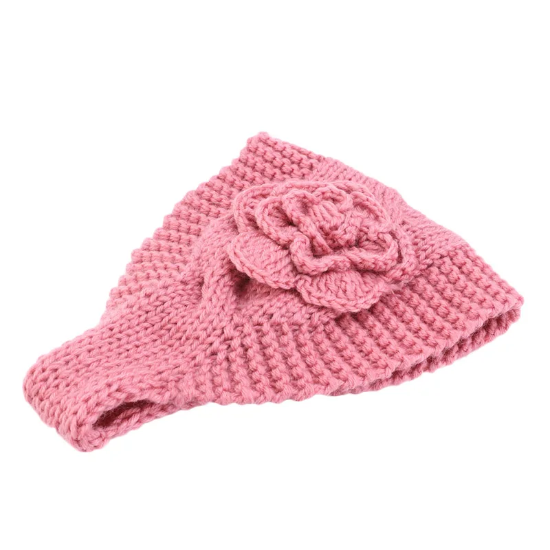 New Winter Warmer Ear Knitted Headband Elastic crochet flower Headwear For Women Girls European Solid Turban Hair Band Head Warp