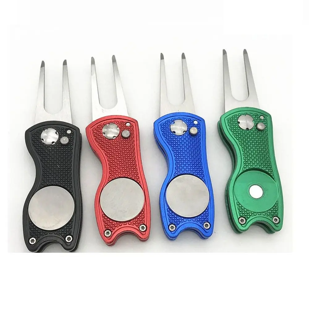 

New Portable Stainless Steel Golf Divot Repair Switchblade Tool Pitch Groove Cleaner Golf Pitchfork Putting Fork Golf Training