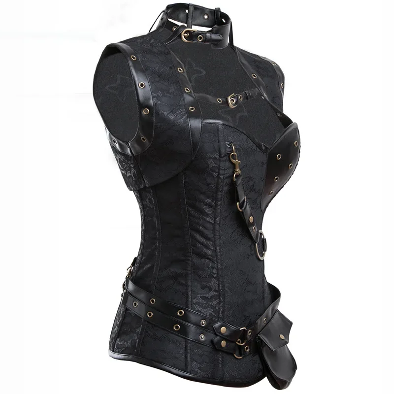 Steampunk Corset Leather Sexy Bustiers Jacket Armor With Shoulder Overbust Gothic Punk Burlesque Corselet Plus Size Korsett