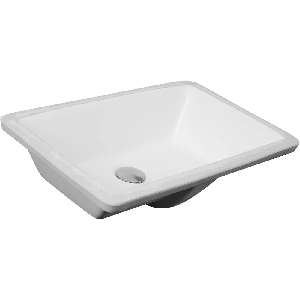 Waschbecken UM-19x11-W Unterbau-Badezimmerwaschbecken – 19x11 rechteckiges Badwaschbecken mit weißer Schüssel, mit Überlauf, Hochglanz-Vitrine